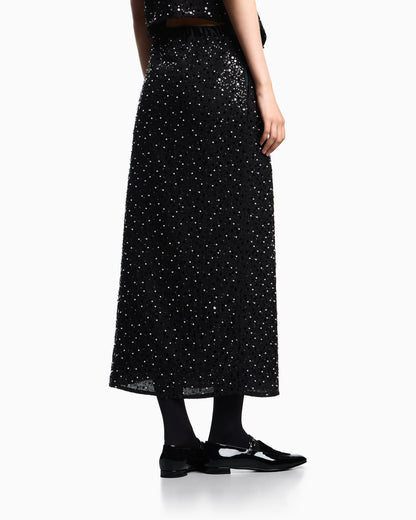 Georgette skirt with all-over beads and sequins