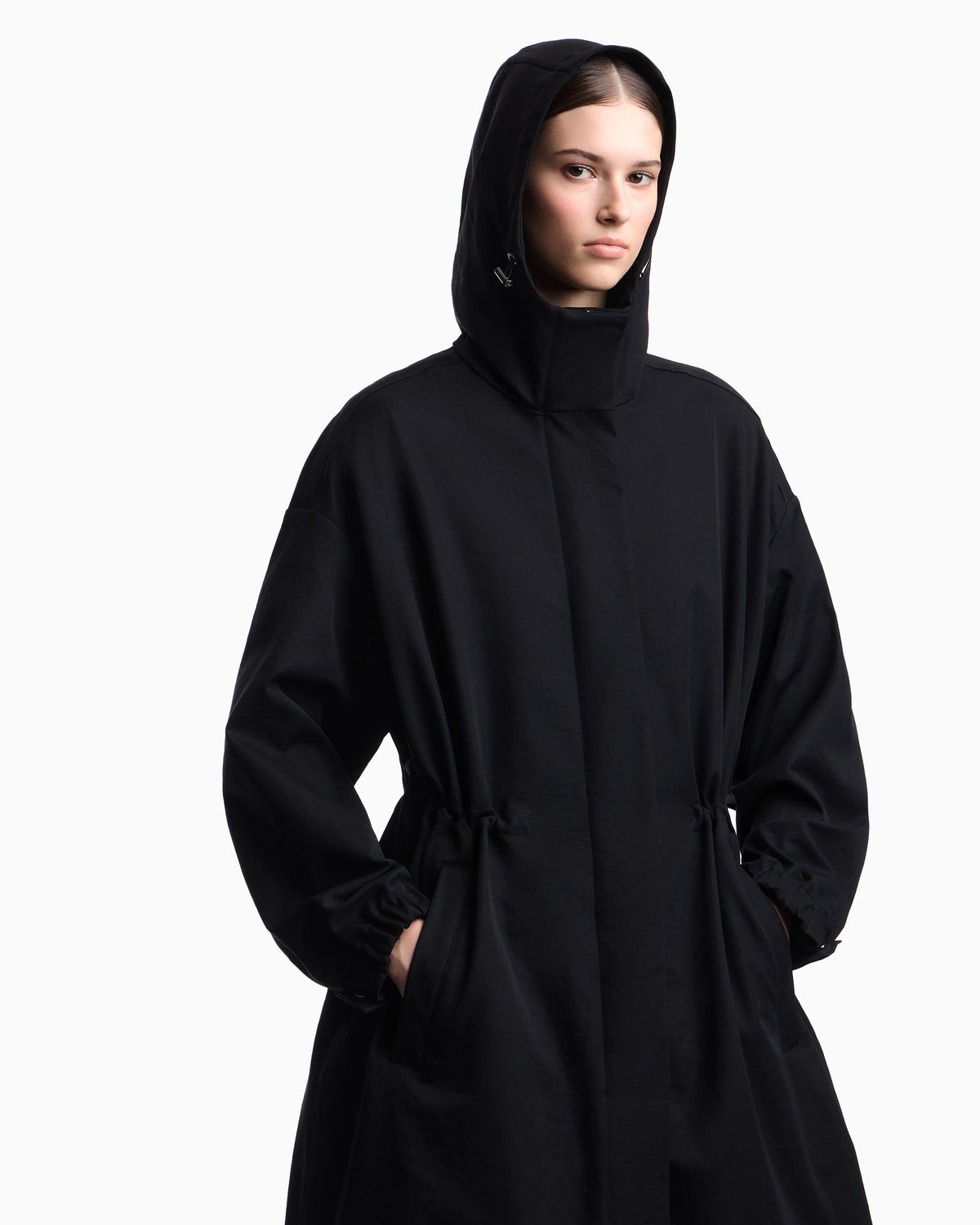 Nylon twill hooded trench coat