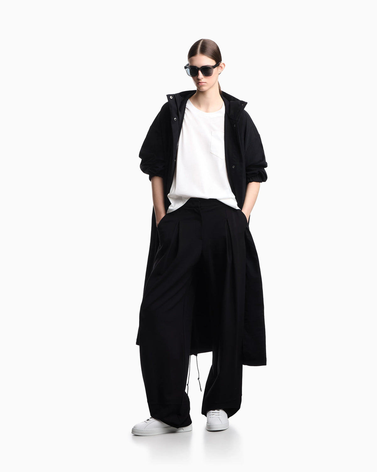 Nylon twill hooded trench coat