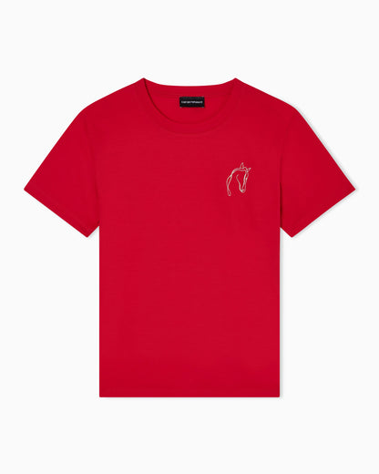 Lunar New Year slim-fit jersey T-shirt with rhinestone outline