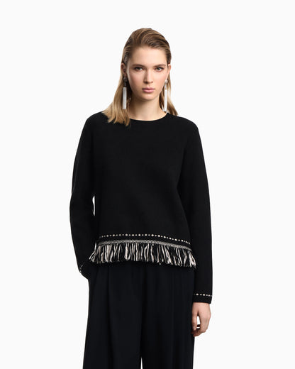 Jumper with fringed hem