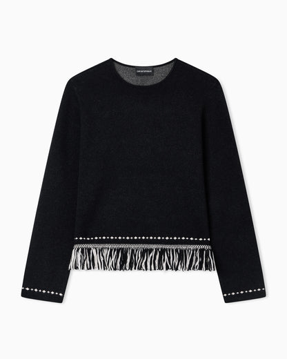 Jumper with fringed hem