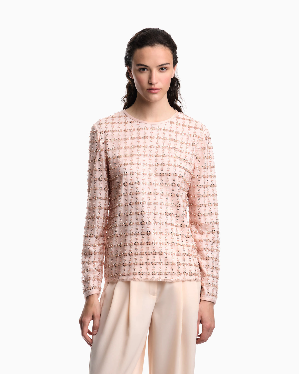 Tulle top with sequin and bead embroidery