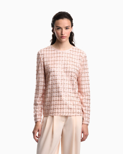 Tulle top with sequin and bead embroidery