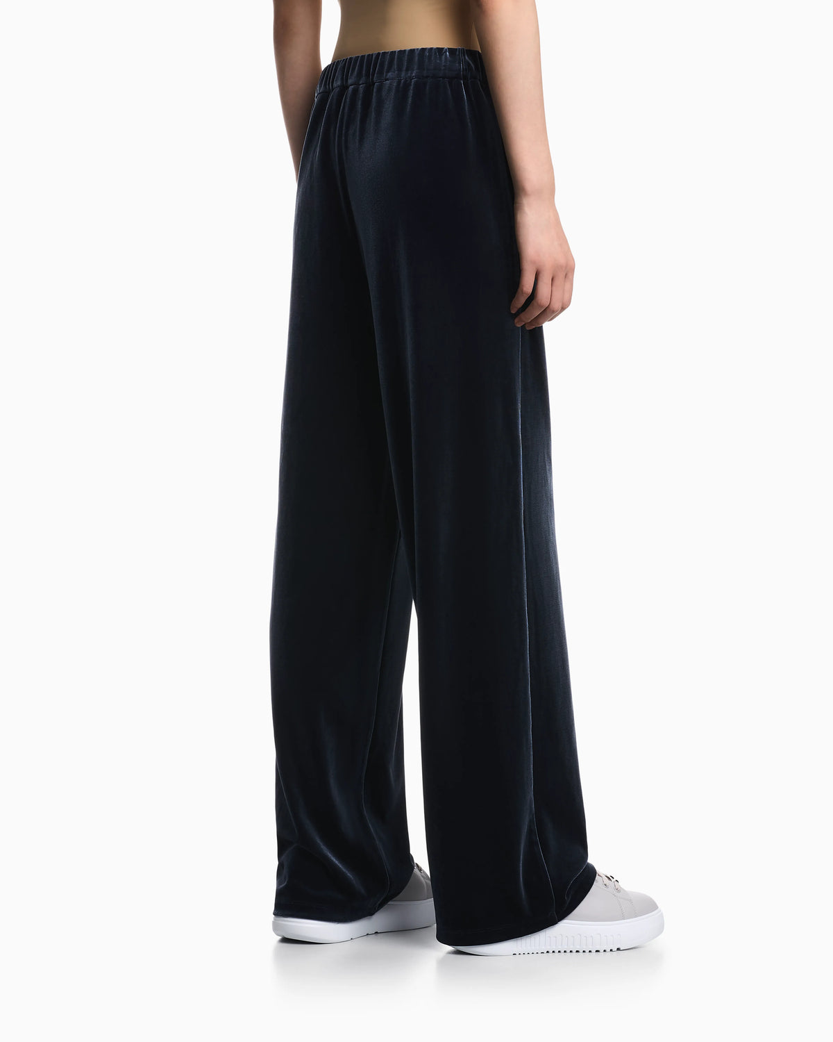 Wide-leg stretch chenille trousers with side pockets