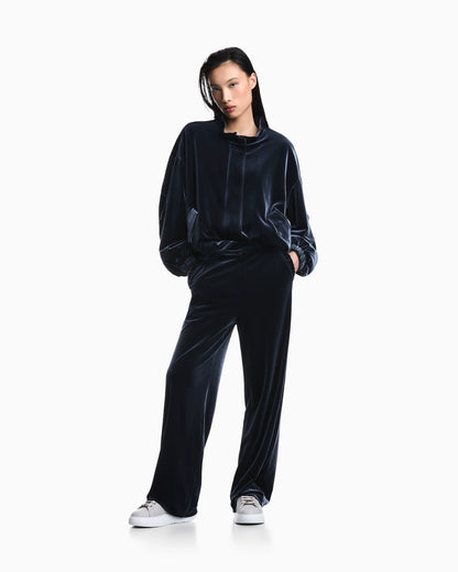 Wide-leg stretch chenille trousers with side pockets