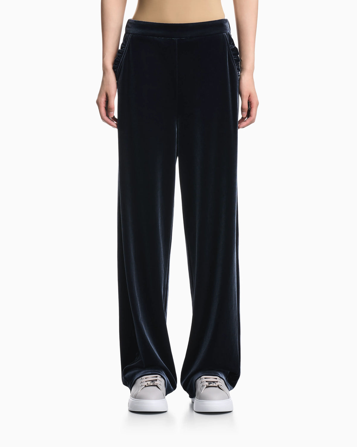 Wide-leg stretch chenille trousers with side pockets