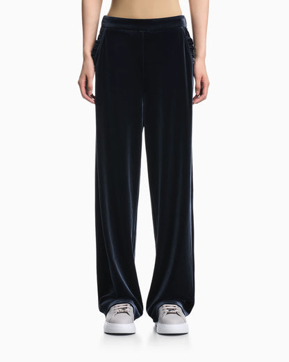 Wide-leg stretch chenille trousers with side pockets