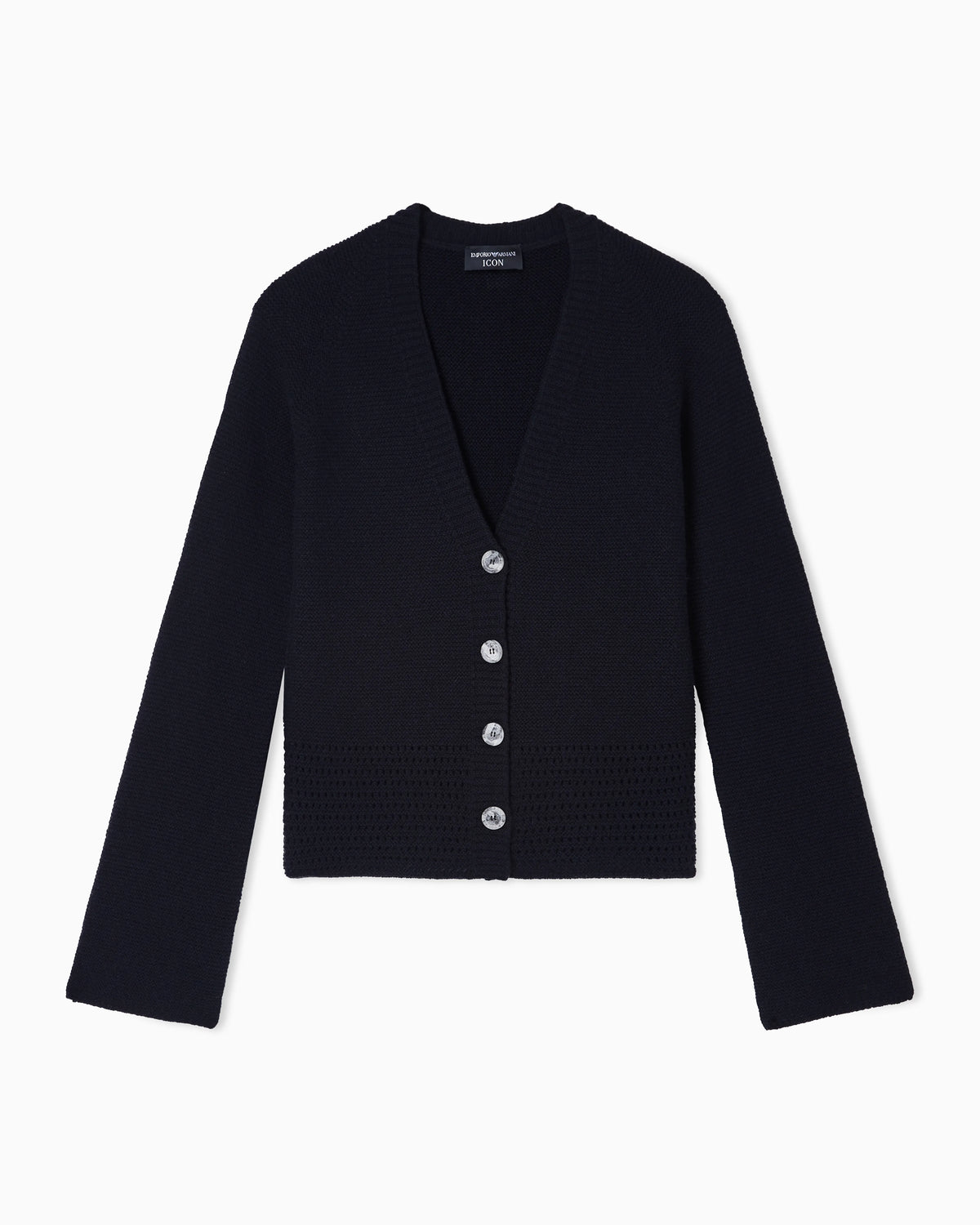 Icon V-neck cardigan in links-stitch wool with openwork
