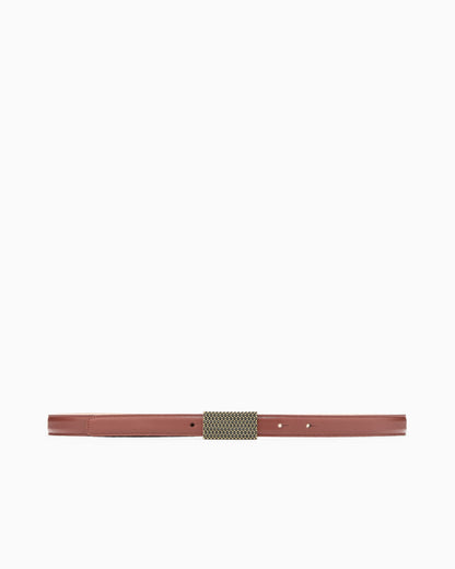 Smooth leather belt with 3D patterned plate