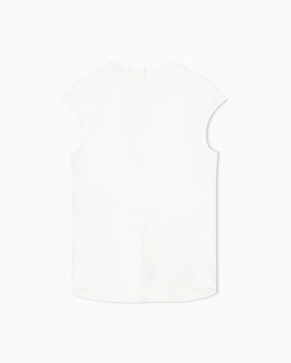 Top in techno twill with high collar and bow detail