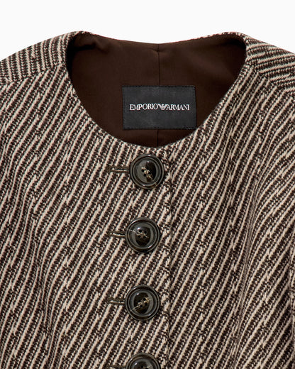 Collarless virgin wool blazer with diagonal tricot effect