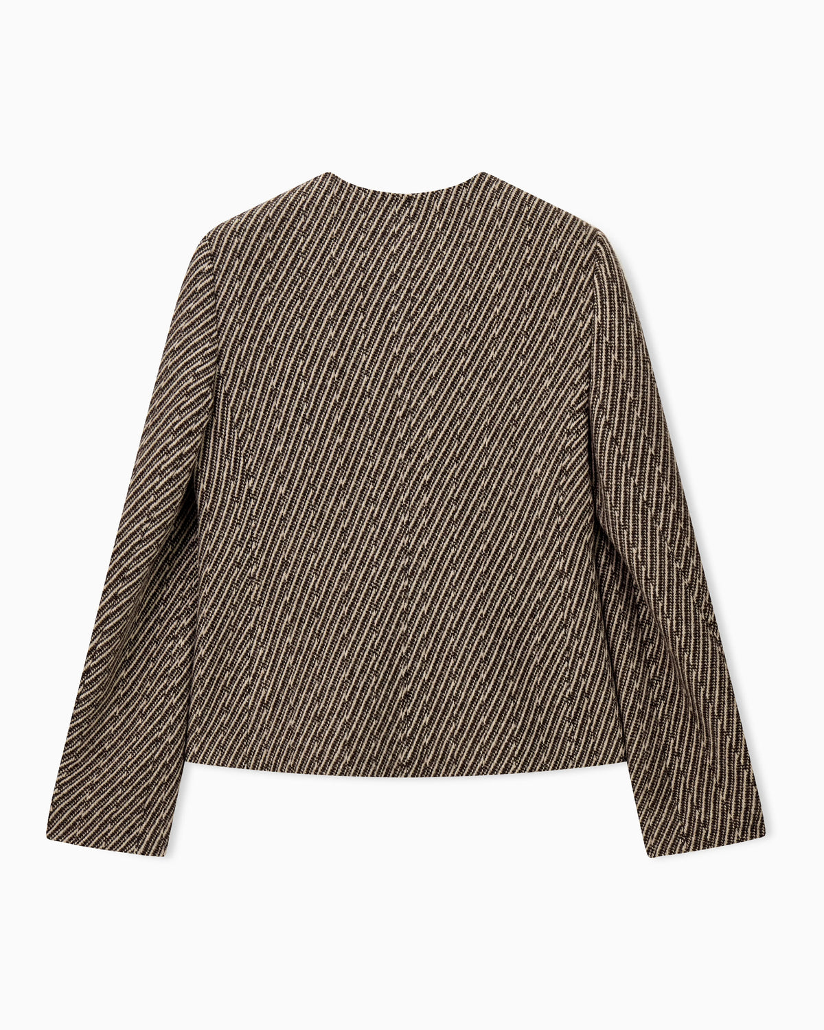 Collarless virgin wool blazer with diagonal tricot effect