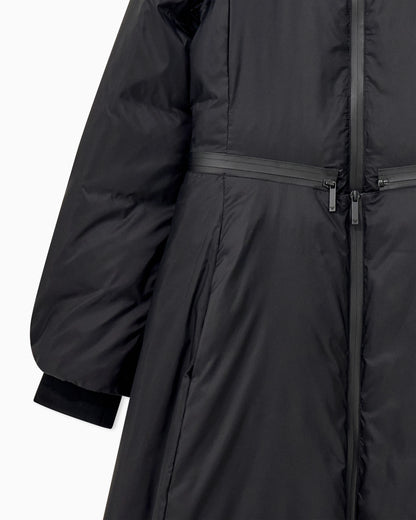 Long light nylon down jacket with a high collar