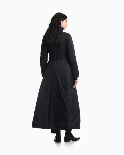Long light nylon down jacket with a high collar