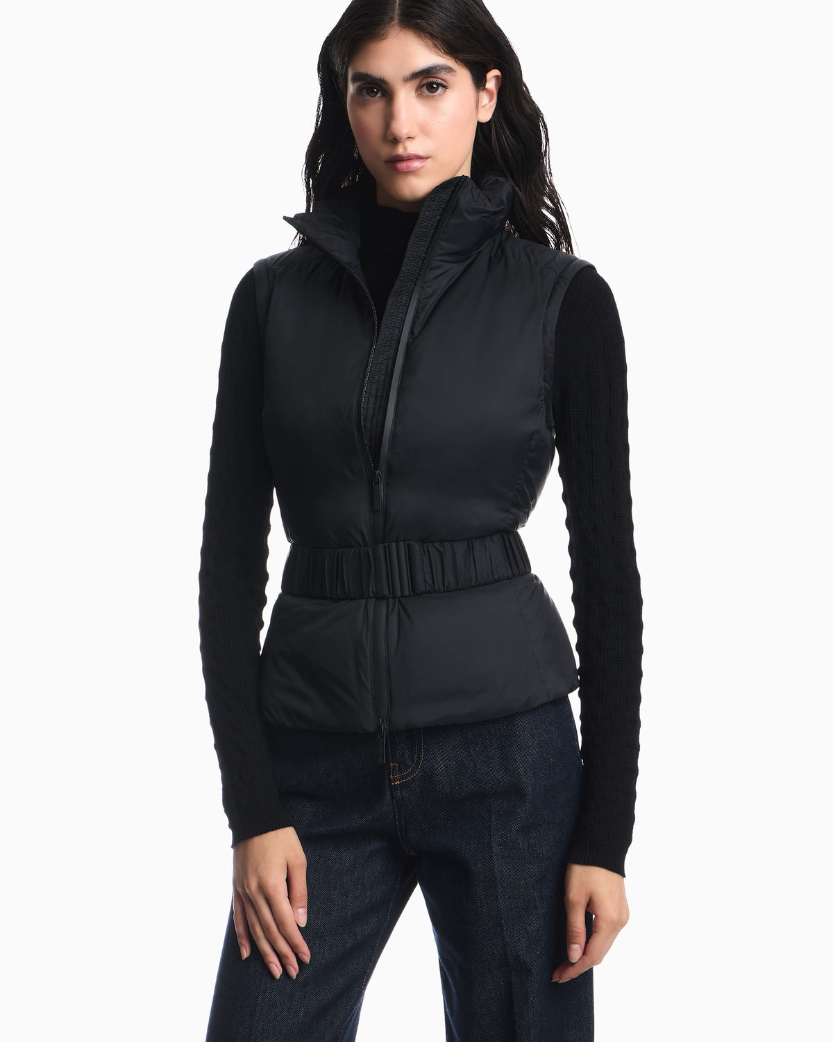 Long light nylon down jacket with a high collar
