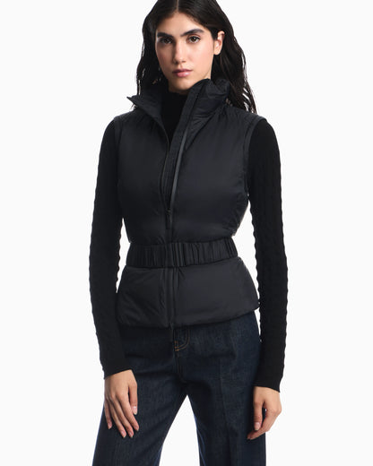 Long light nylon down jacket with a high collar