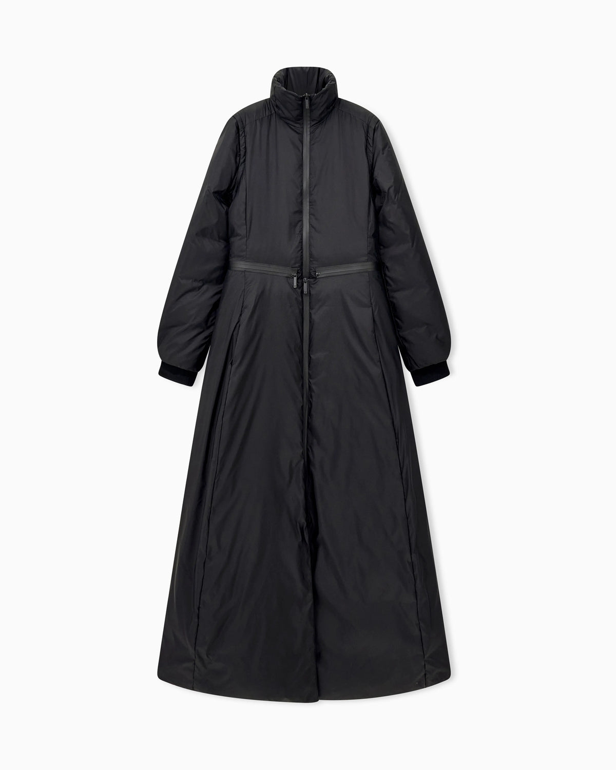 Long light nylon down jacket with a high collar