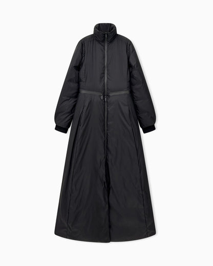 Long light nylon down jacket with a high collar