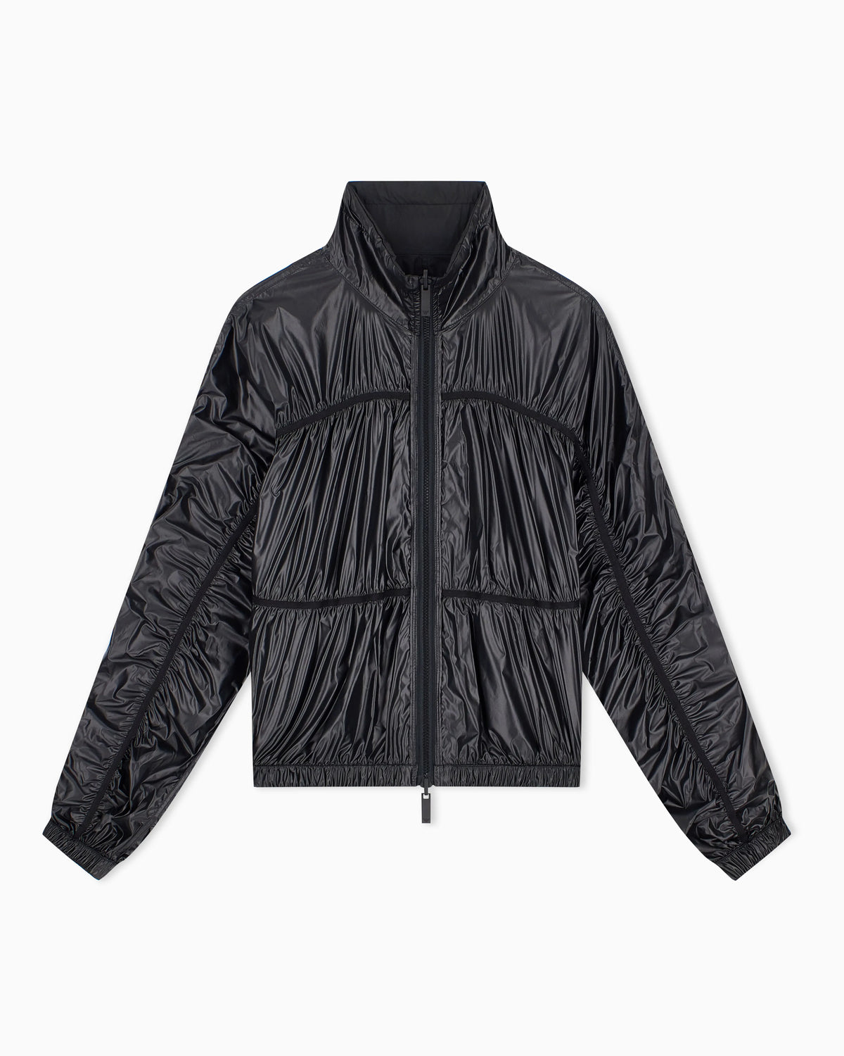 Reversible blouson jacket with matte and shiny finishes