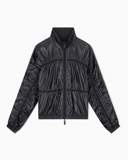 Reversible blouson jacket with matte and shiny finishes