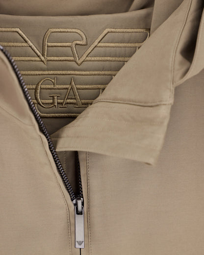 Full-zip hooded blouson jacket in brushed techno cotton