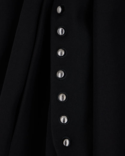 Unlined wrap skirt in techno cady with metallic buttons