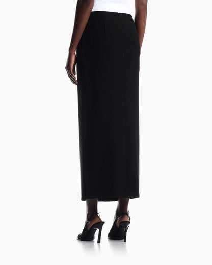 Unlined wrap skirt in techno cady with metallic buttons