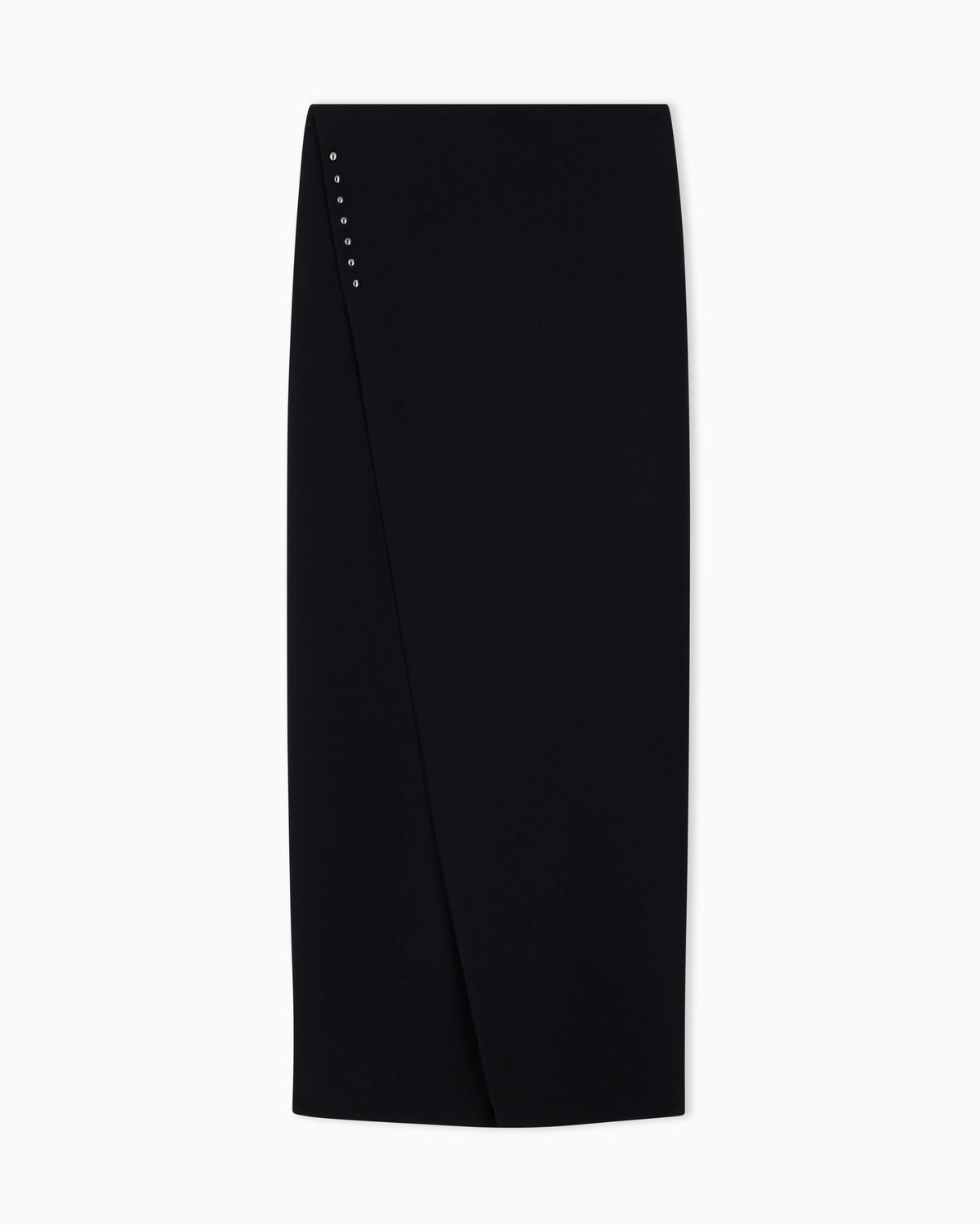 Unlined wrap skirt in techno cady with metallic buttons