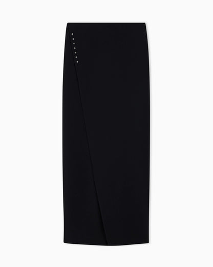 Unlined wrap skirt in techno cady with metallic buttons