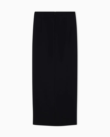Unlined wrap skirt in techno cady with metallic buttons