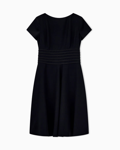 Dress in techno cady with a pleated waist and short sleeves
