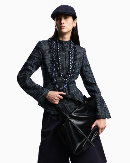 Guru collar jacket in denim-effect tweed