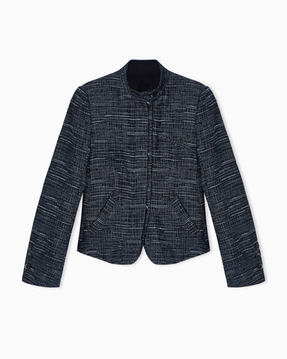 Guru collar jacket in denim-effect tweed