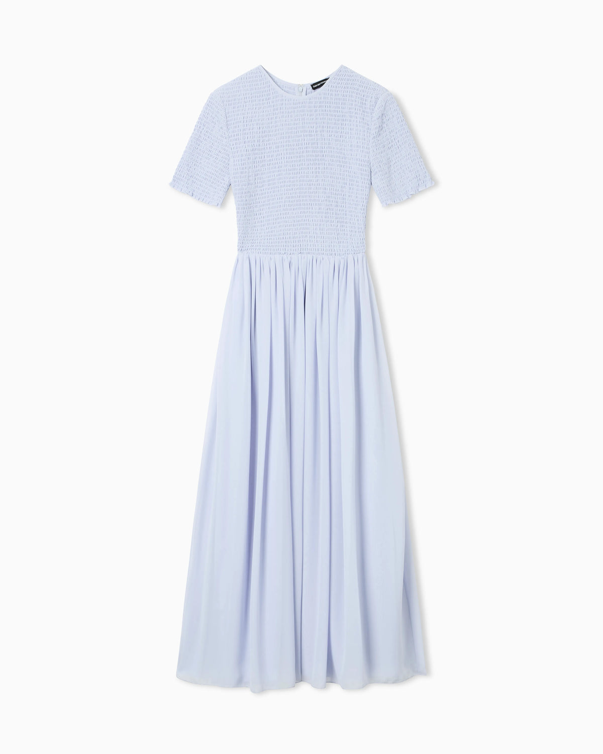 Short-sleeved long dress in technical georgette