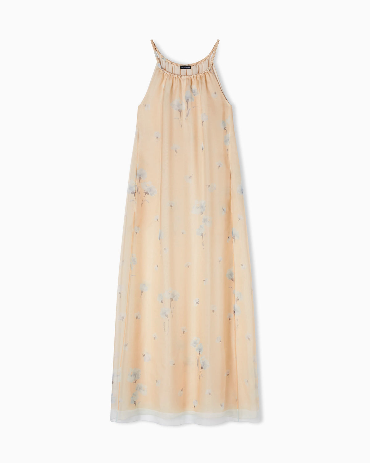 Long dress in silk organza with floral foulard print
