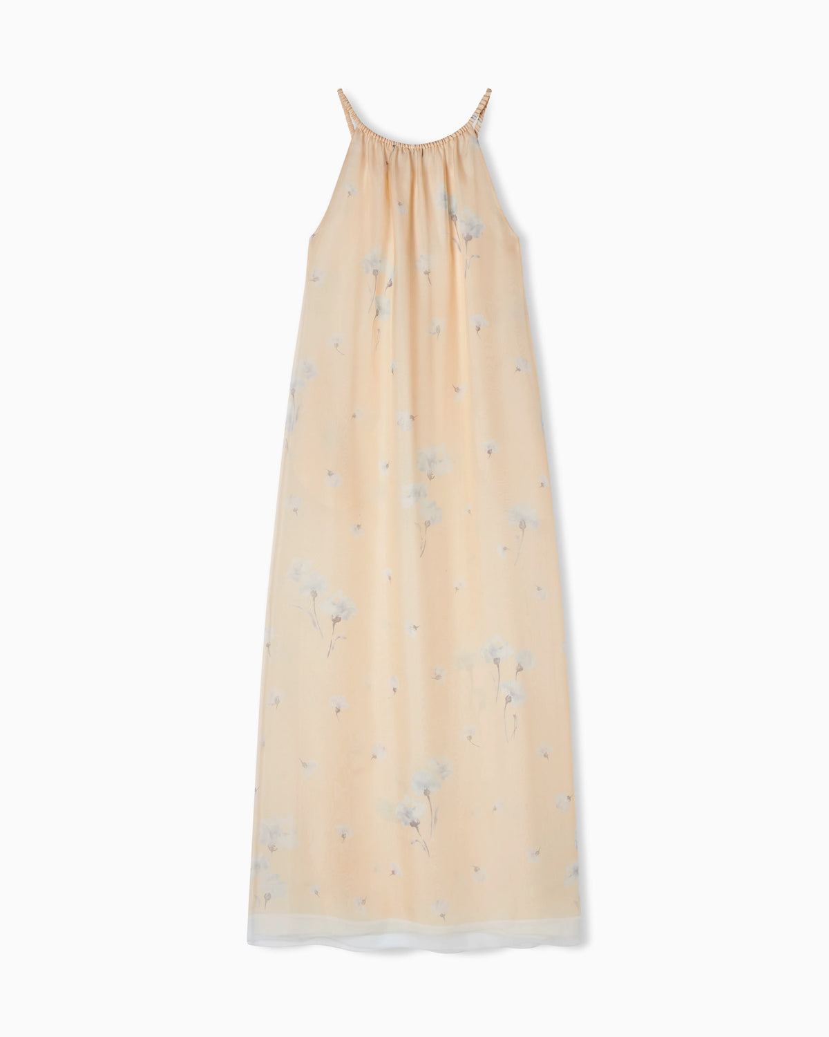 Long dress in silk organza with floral foulard print