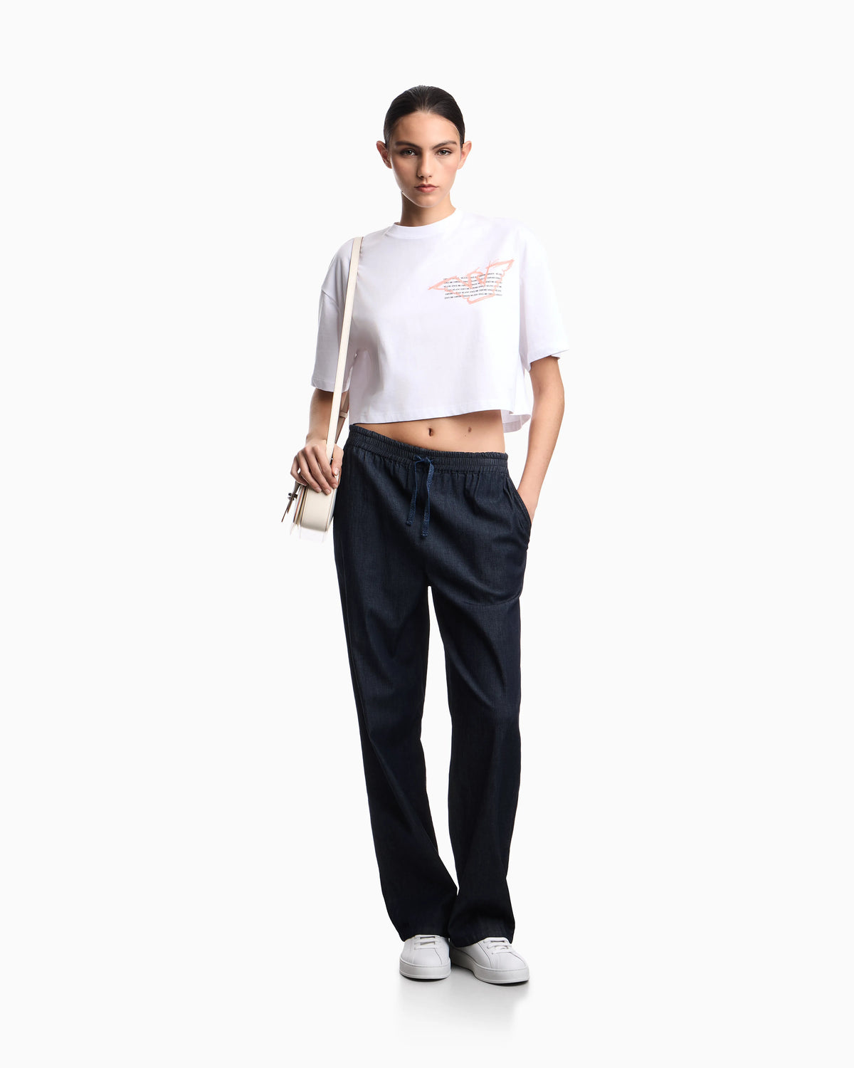 Cropped jersey T-shirt with eagle print