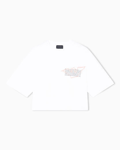 Cropped jersey T-shirt with eagle print