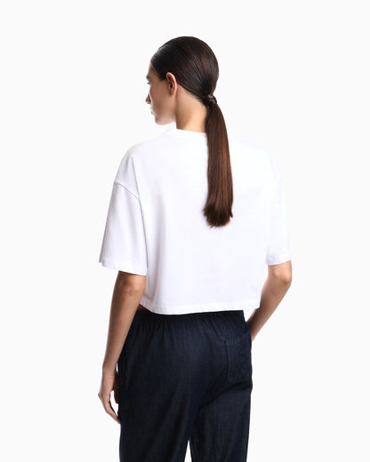 Cropped jersey T-shirt with eagle print