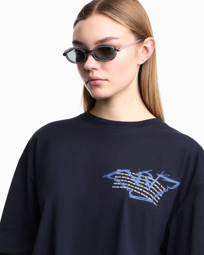 Cropped jersey T-shirt with eagle print
