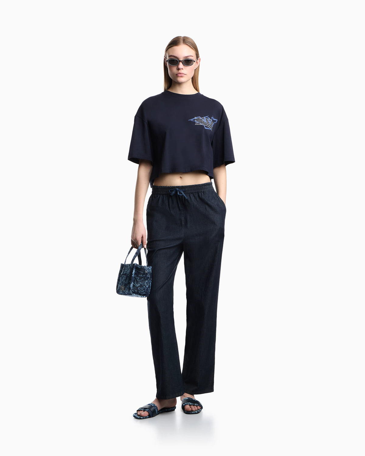 Cropped jersey T-shirt with eagle print