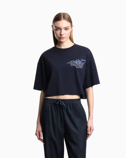 Cropped jersey T-shirt with eagle print