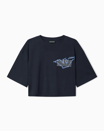 Cropped jersey T-shirt with eagle print