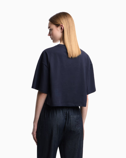 Cropped jersey T-shirt with eagle print
