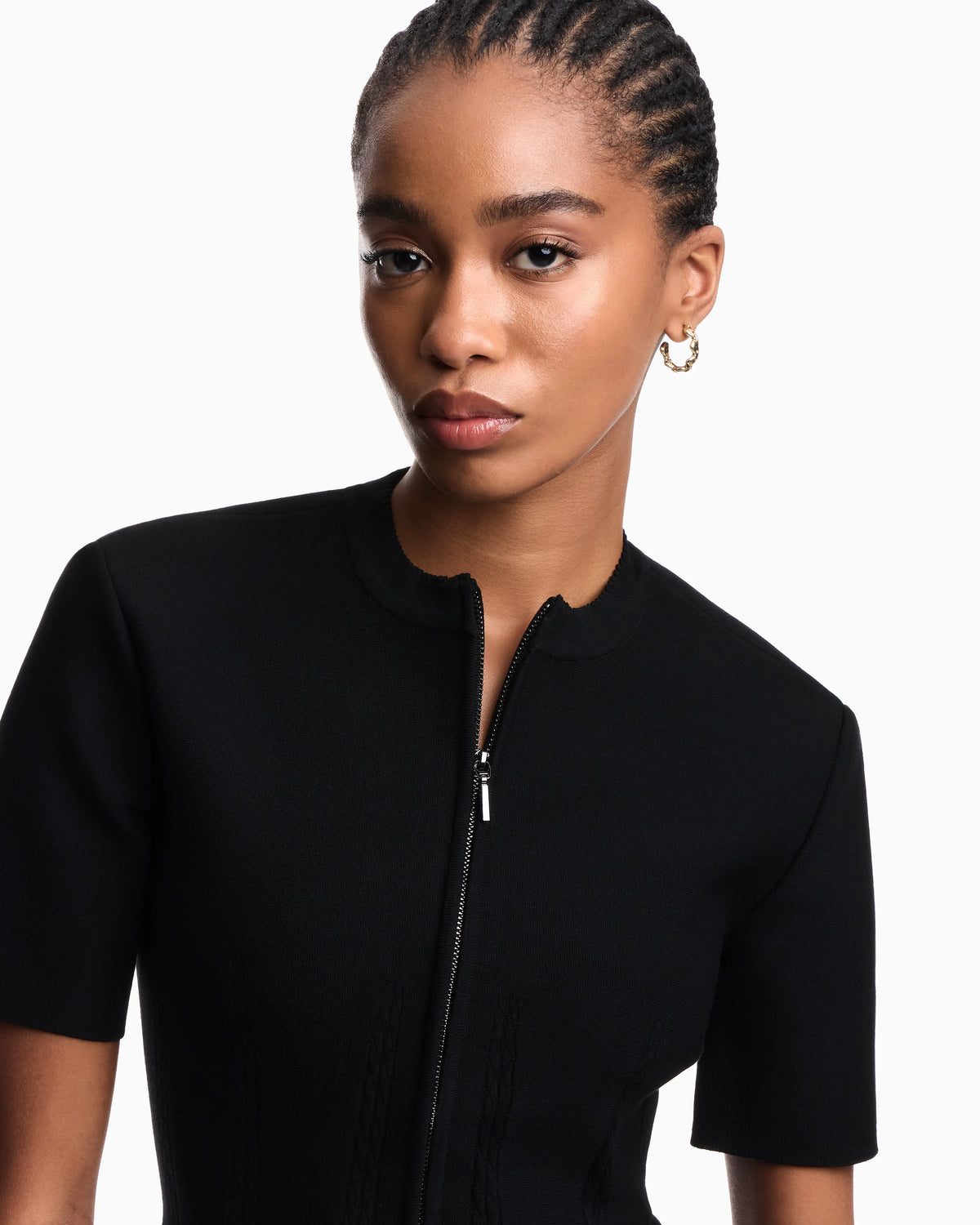 Fabric-stitch knit zip-up jacket