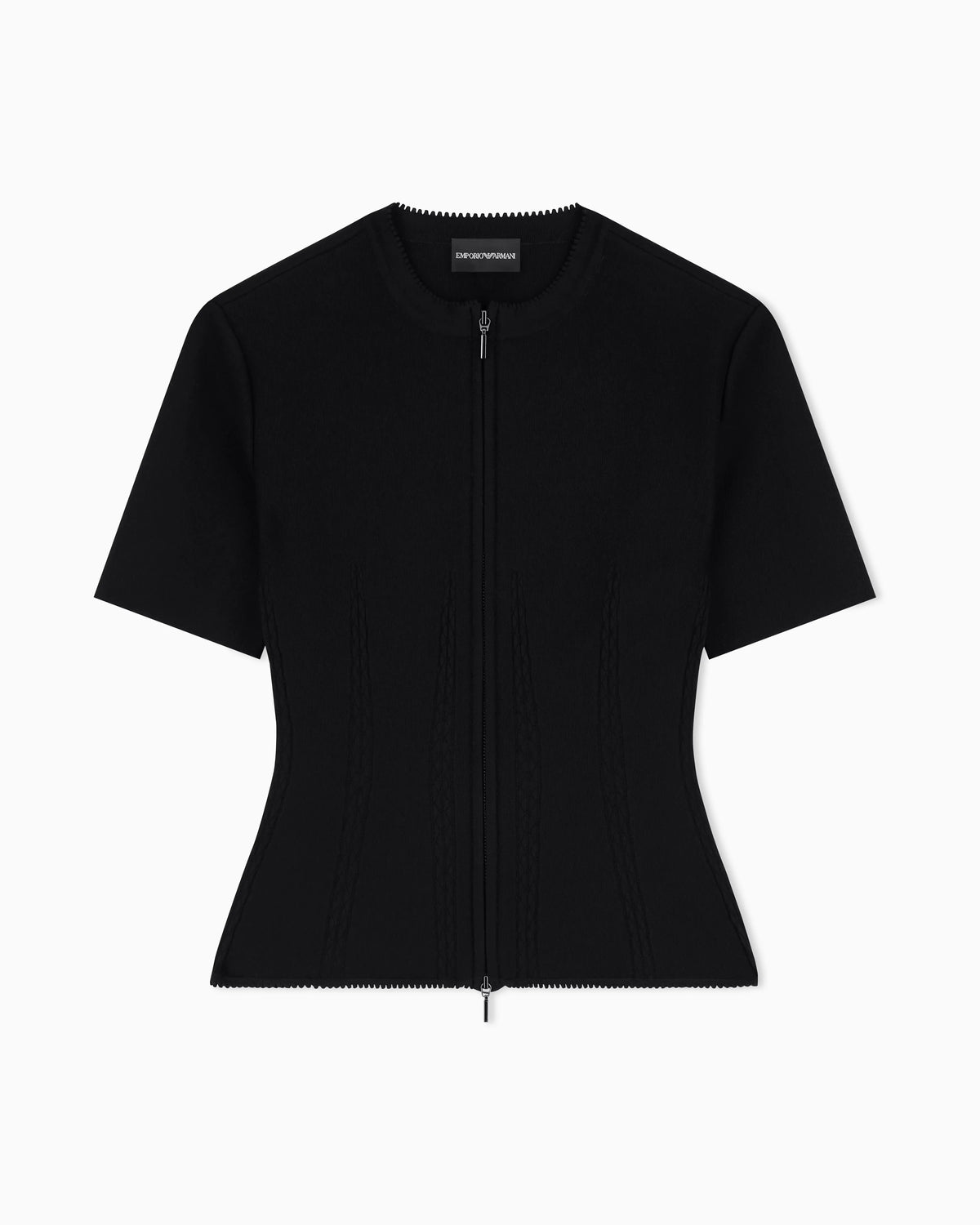 Fabric-stitch knit zip-up jacket