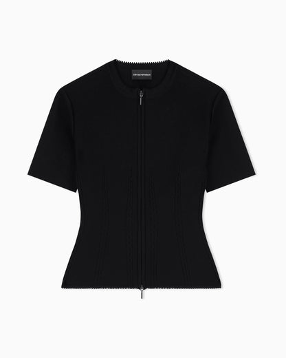 Fabric-stitch knit zip-up jacket