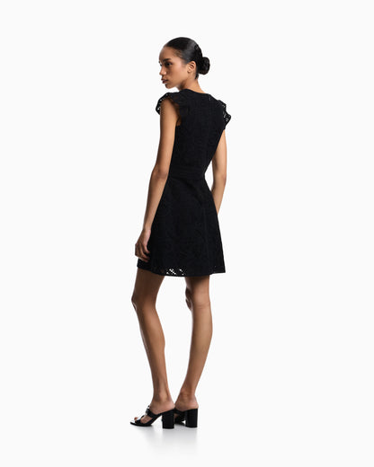 Dress in macramé-effect Cornely embroidered fabric