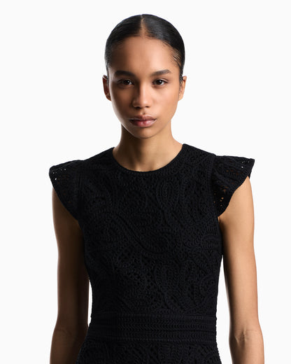 Dress in macramé-effect Cornely embroidered fabric